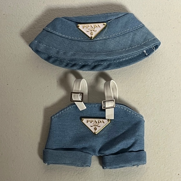 Labubu Designer Overalls Sneakers Bucket Hat 3 Piece Outfit Blue Suspenders Shoe - Picture 2 of 13
